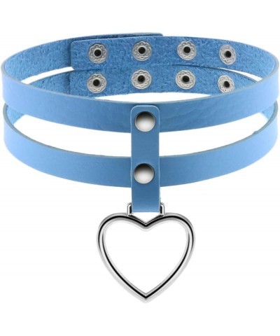 Womens Gothic Layered Leather Choker Necklace Heart Charm Chocker Collar Neckband for Christmas Cosplay Party blue $5.93 Neck...