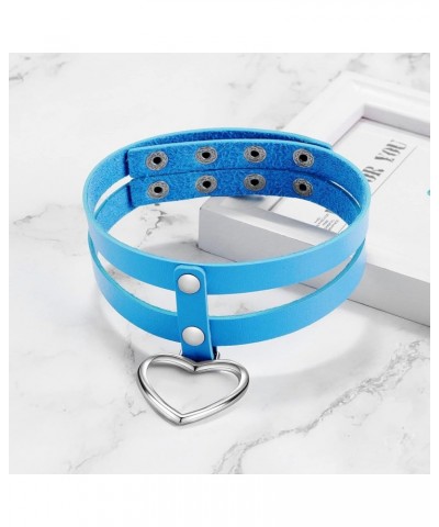 Womens Gothic Layered Leather Choker Necklace Heart Charm Chocker Collar Neckband for Christmas Cosplay Party blue $5.93 Neck...