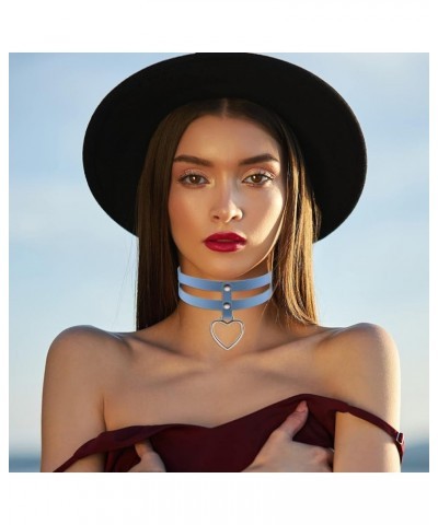 Womens Gothic Layered Leather Choker Necklace Heart Charm Chocker Collar Neckband for Christmas Cosplay Party blue $5.93 Neck...