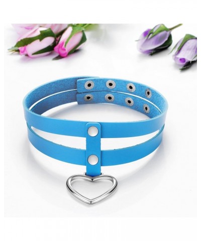 Womens Gothic Layered Leather Choker Necklace Heart Charm Chocker Collar Neckband for Christmas Cosplay Party blue $5.93 Neck...