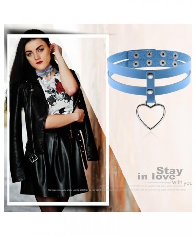 Womens Gothic Layered Leather Choker Necklace Heart Charm Chocker Collar Neckband for Christmas Cosplay Party blue $5.93 Neck...