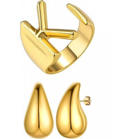 Chunky Earrings Ring Set for Women, Gold Hoop Earring Ring Sets $14.84 Earrings