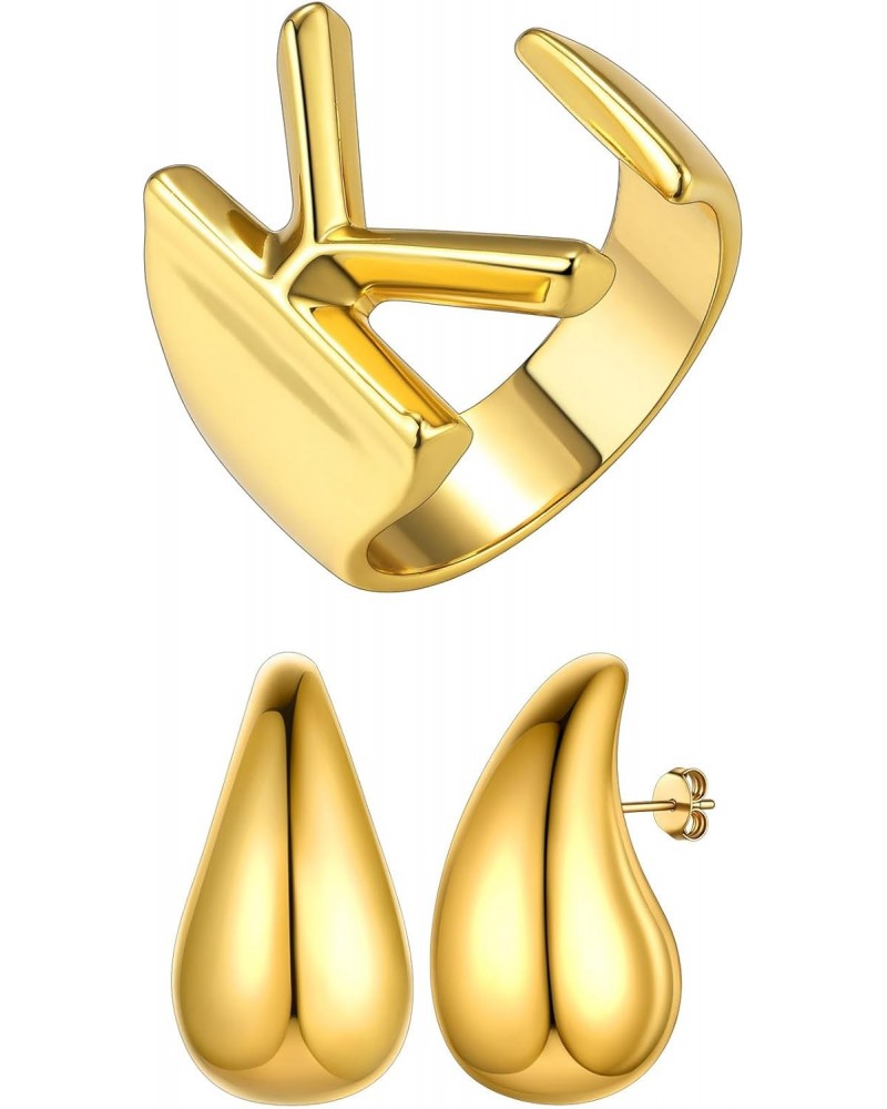 Chunky Earrings Ring Set for Women, Gold Hoop Earring Ring Sets $14.84 Earrings