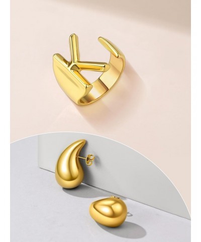 Chunky Earrings Ring Set for Women, Gold Hoop Earring Ring Sets $14.84 Earrings