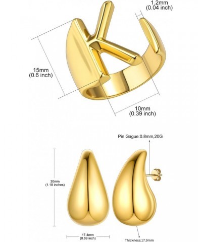 Chunky Earrings Ring Set for Women, Gold Hoop Earring Ring Sets $14.84 Earrings