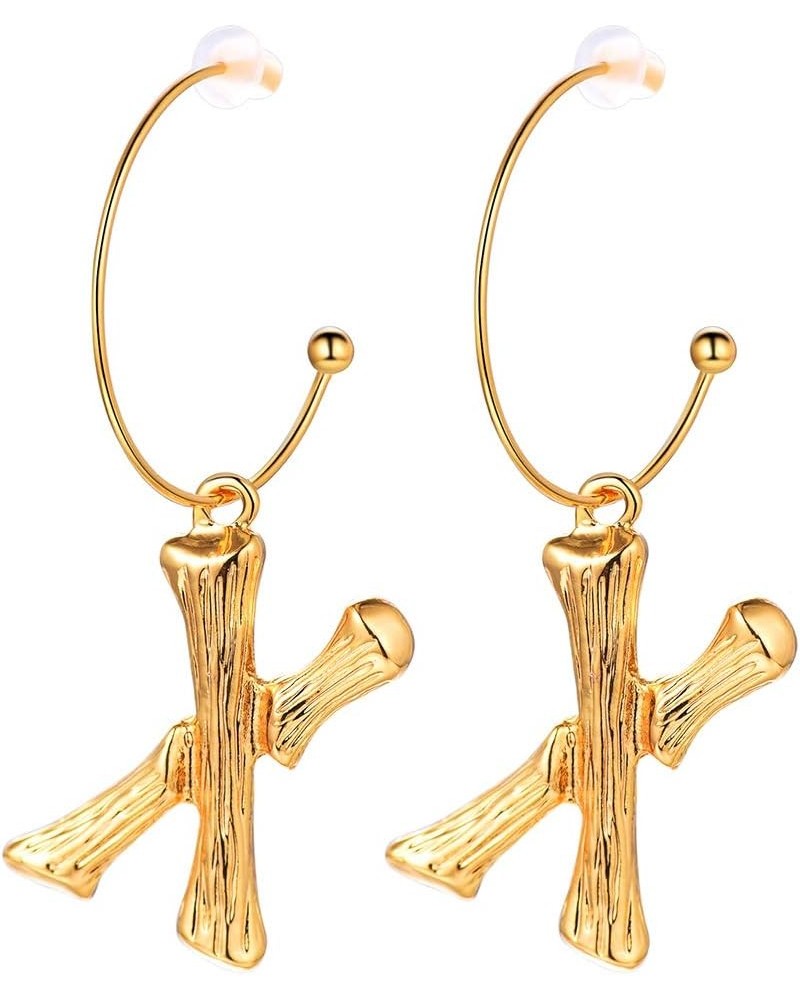 Bamboo Initial Earrings Stainless Steel 18k Gold Plated Half-Hoop Drop Letter Earrings for Women X $10.24 Earrings