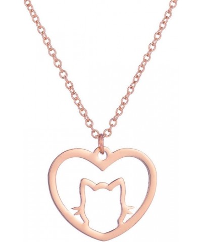 Stainless Steel Heart Shaped Cute Cat Styel Pendant Necklace Rose Gold $8.39 Necklaces