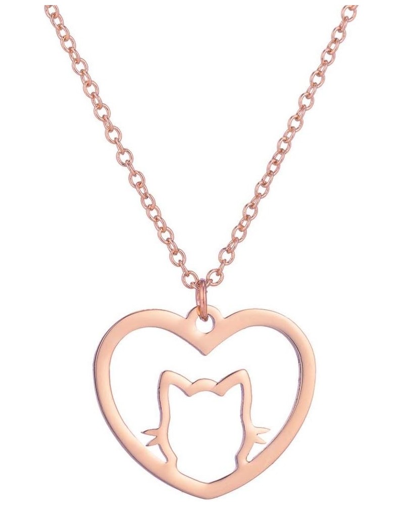 Stainless Steel Heart Shaped Cute Cat Styel Pendant Necklace Rose Gold $8.39 Necklaces