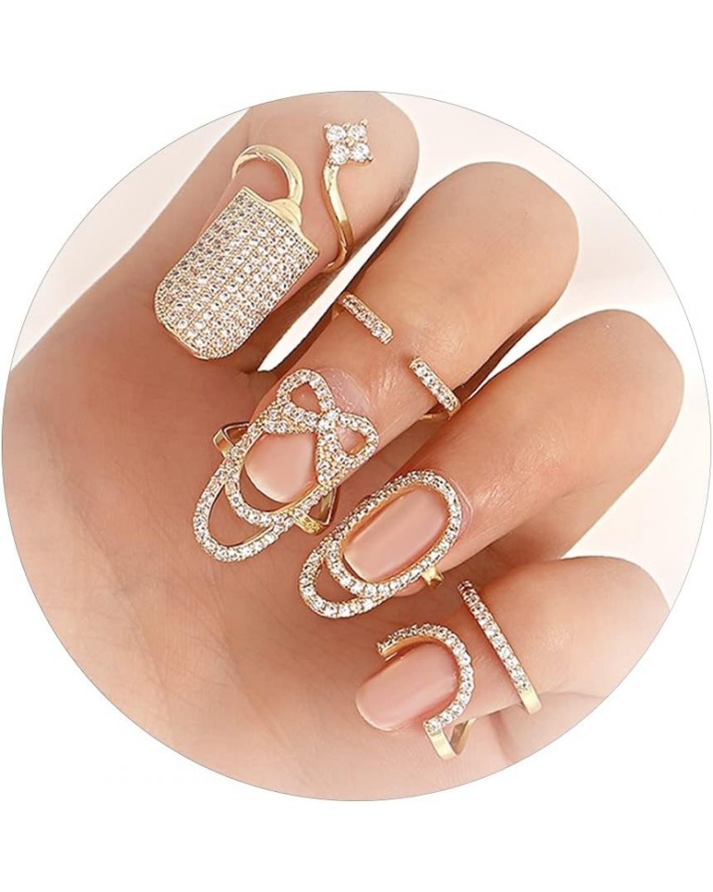 4 Pcs Finger Nail Ring for Women Rhinestones Finger Tip Rings Finger Nail Jewelry Gold Metal Nail Decoration Nail Protect Gol...