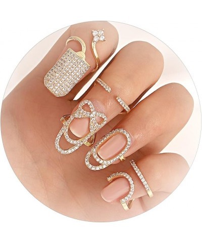 4 Pcs Finger Nail Ring for Women Rhinestones Finger Tip Rings Finger Nail Jewelry Gold Metal Nail Decoration Nail Protect Gol...