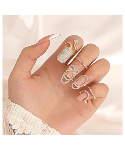 4 Pcs Finger Nail Ring for Women Rhinestones Finger Tip Rings Finger Nail Jewelry Gold Metal Nail Decoration Nail Protect Gol...