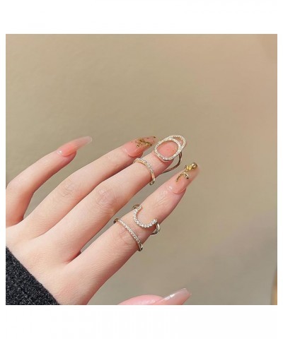 4 Pcs Finger Nail Ring for Women Rhinestones Finger Tip Rings Finger Nail Jewelry Gold Metal Nail Decoration Nail Protect Gol...