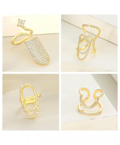 4 Pcs Finger Nail Ring for Women Rhinestones Finger Tip Rings Finger Nail Jewelry Gold Metal Nail Decoration Nail Protect Gol...