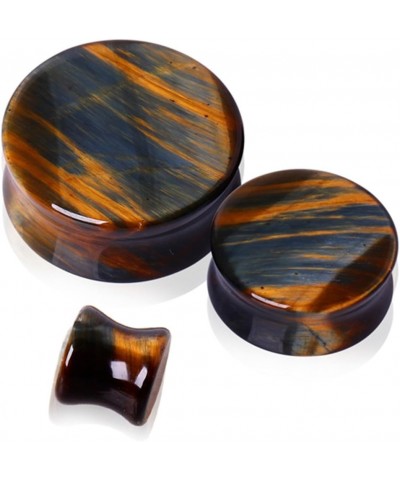 Pair of Natural Blue Tiger Eye Stone Saddle Plug Double Flare Ear Lobe Plugs 1/2" (12mm) $12.53 Body Jewelry