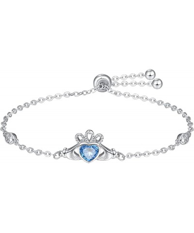 Claddagh Bracelet Irish Jewelry for Women Heart Bracelets Sterling Silver Zircon Birthstone Jewelry Adjustable Link Charm Bra...