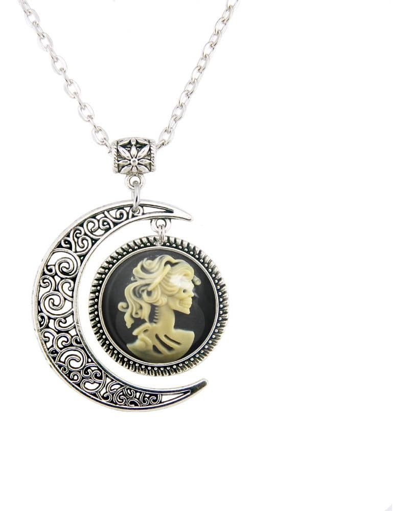 Moon Pendant Victorian Steampunk Sugar Skull Necklace Zombie Day of The Dead Lady Skeleton Jewelry Gifts 22 inch $7.94 Necklaces