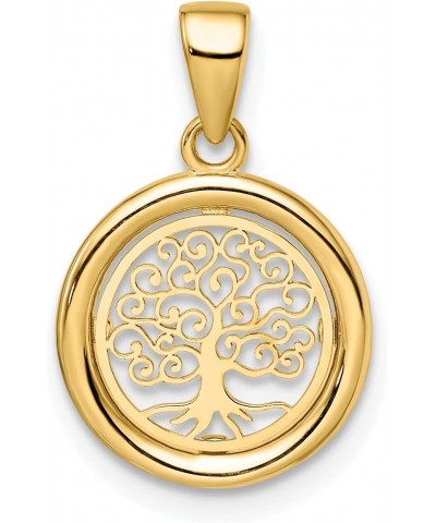 Solid 14k Yellow Gold Polished Tree of Life Circle Pendant - 14mm $53.41 Pendants