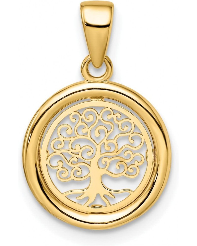 Solid 14k Yellow Gold Polished Tree of Life Circle Pendant - 14mm $53.41 Pendants