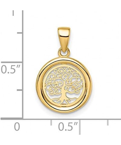 Solid 14k Yellow Gold Polished Tree of Life Circle Pendant - 14mm $53.41 Pendants