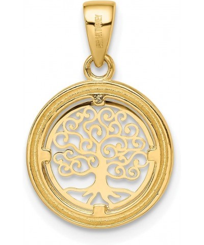 Solid 14k Yellow Gold Polished Tree of Life Circle Pendant - 14mm $53.41 Pendants