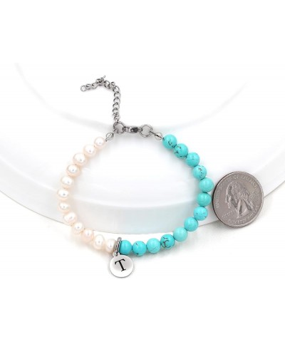 Personalized A-Z Initial Charms 26 Letters Alphabet Bracelet-Natural Freshwater Pearls and Turquoise Bracelet C $10.25 Bracelets