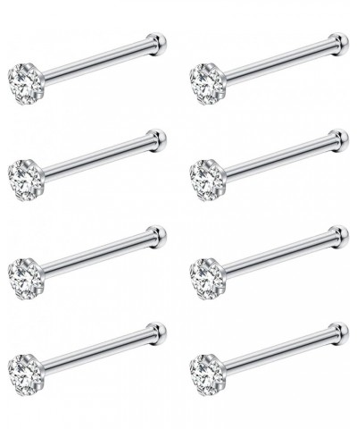 8Pcs Nose Rings Studs 316L Surgical Steel Nose Studs 1.5mm 2mm 2.5mm 3mm CZ Nostril Piercing Jewelry L Shaped Nose Rings for ...