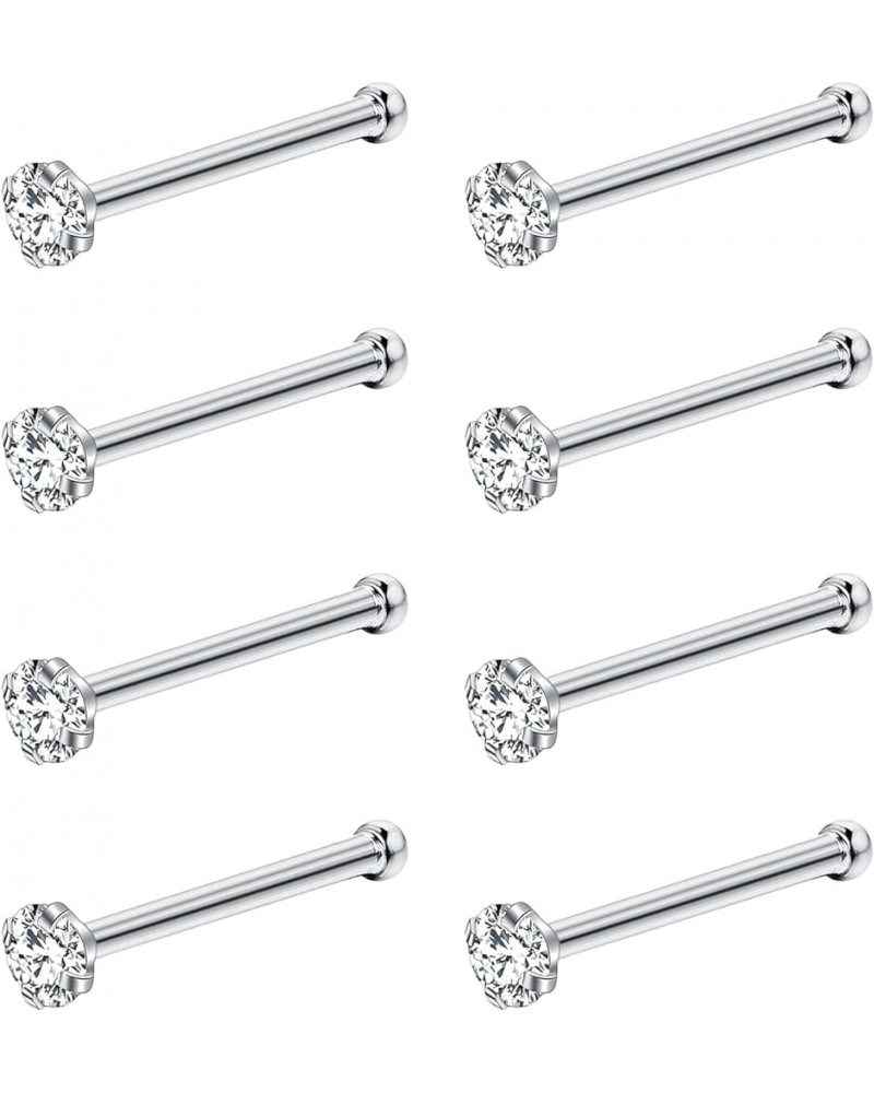 8Pcs Nose Rings Studs 316L Surgical Steel Nose Studs 1.5mm 2mm 2.5mm 3mm CZ Nostril Piercing Jewelry L Shaped Nose Rings for ...