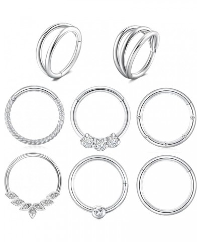 16G Surgical Steel Nose Rings Hoops for Women CZ Septum Rings Clicker Hinged Segment Nose Ring Lip Helix Cartilage Conch Dait...