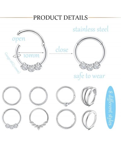 16G Surgical Steel Nose Rings Hoops for Women CZ Septum Rings Clicker Hinged Segment Nose Ring Lip Helix Cartilage Conch Dait...