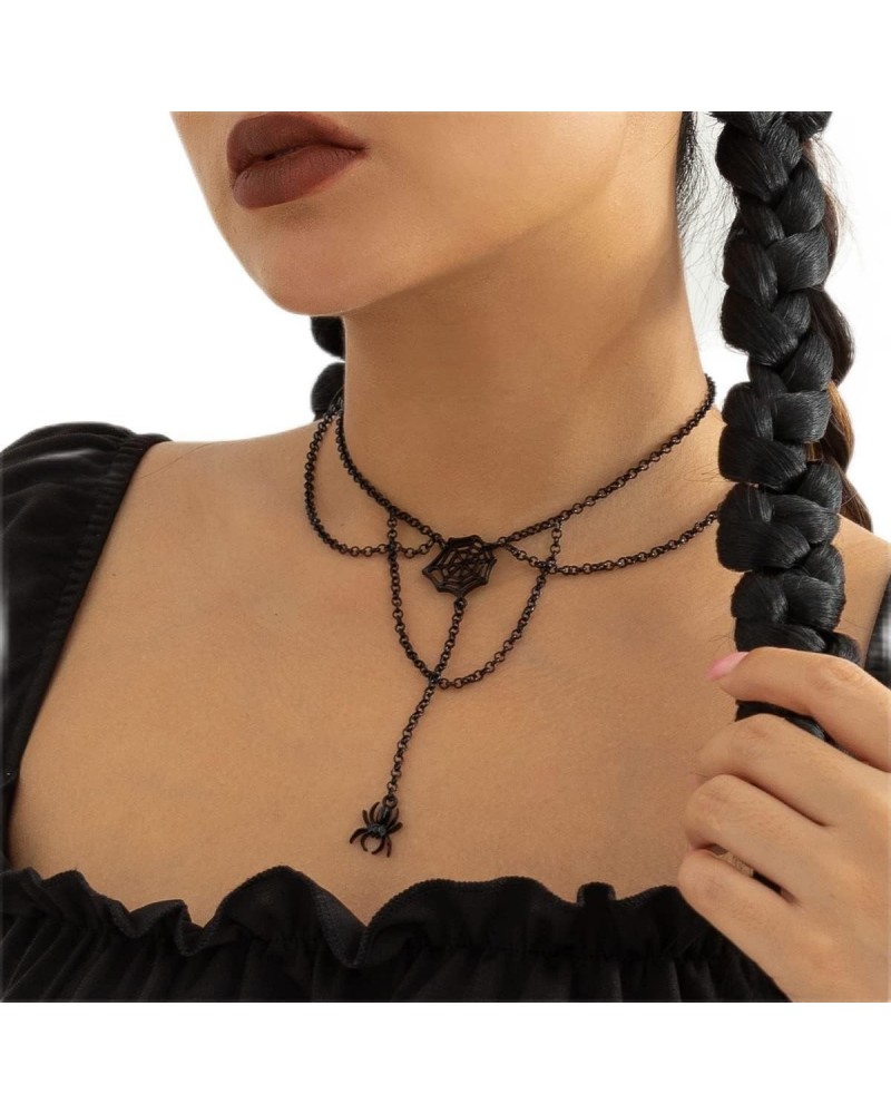 Gothic Black Spider Pendant Choker Necklace Multi-Layered Spider Charm Pendant Necklace Hip Hop Rock Necklace for Women and G...