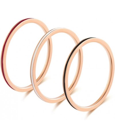 Women's Stainless Steel 1MM Thin Midi Stacking Ring Enamel Plain Rose Gold Wedding Band Size 3 to 10 White+Black+Red (3pcs) $...