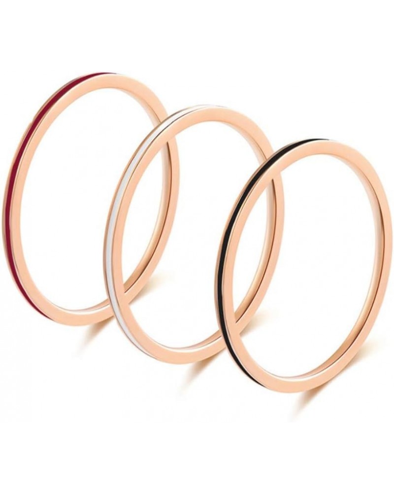 Women's Stainless Steel 1MM Thin Midi Stacking Ring Enamel Plain Rose Gold Wedding Band Size 3 to 10 White+Black+Red (3pcs) $...