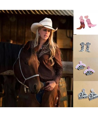 Cowgirl Earrings for Women Cowboy Boot Earrings Western Hat Boot Dangle Earrings rystal Disco Ball Earrings Howdy Earrings Co...