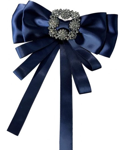 Rhinestone Big Bow Brooch Pre-Tied Neck Tie Brooch Pin Satin Ribbon Bow Tie for Women Wedding Party Bow Tie Navy Blue $8.49 B...