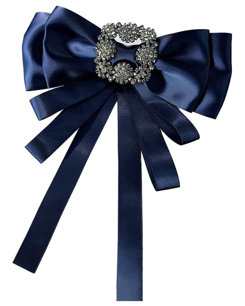 Rhinestone Big Bow Brooch Pre-Tied Neck Tie Brooch Pin Satin Ribbon Bow Tie for Women Wedding Party Bow Tie Navy Blue $8.49 B...