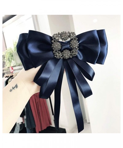 Rhinestone Big Bow Brooch Pre-Tied Neck Tie Brooch Pin Satin Ribbon Bow Tie for Women Wedding Party Bow Tie Navy Blue $8.49 B...