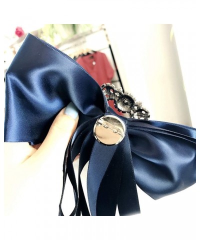 Rhinestone Big Bow Brooch Pre-Tied Neck Tie Brooch Pin Satin Ribbon Bow Tie for Women Wedding Party Bow Tie Navy Blue $8.49 B...