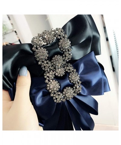 Rhinestone Big Bow Brooch Pre-Tied Neck Tie Brooch Pin Satin Ribbon Bow Tie for Women Wedding Party Bow Tie Navy Blue $8.49 B...