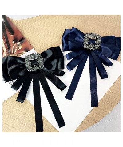 Rhinestone Big Bow Brooch Pre-Tied Neck Tie Brooch Pin Satin Ribbon Bow Tie for Women Wedding Party Bow Tie Navy Blue $8.49 B...