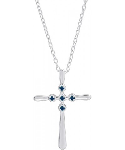 Round Gemstone Ladies Cross Pendant (Gold Chain Included), 10K Gold White Gold blue diamond $91.97 Necklaces