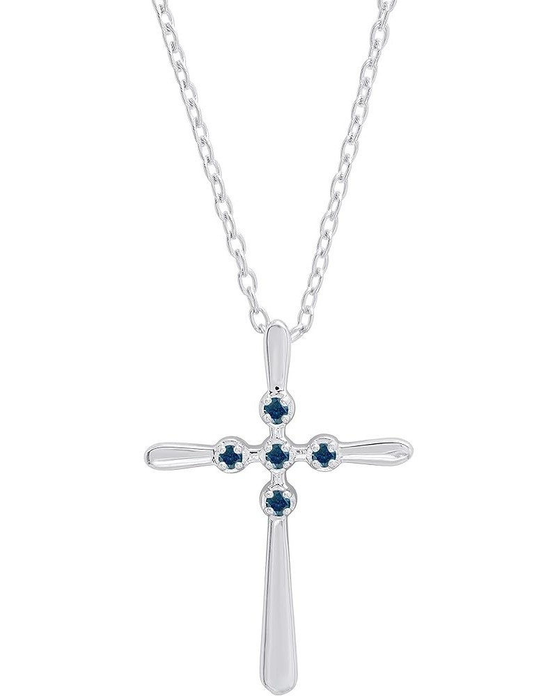 Round Gemstone Ladies Cross Pendant (Gold Chain Included), 10K Gold White Gold blue diamond $91.97 Necklaces