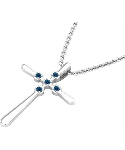 Round Gemstone Ladies Cross Pendant (Gold Chain Included), 10K Gold White Gold blue diamond $91.97 Necklaces