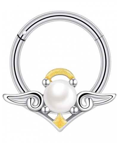 Stainless Steel 16G Evil Angel Hinged Segment Ring Pearl Amethyst Opalite Bullet Dangle Septum Clicker Nose Hoop Angel 8mm $8...