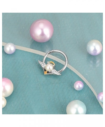 Stainless Steel 16G Evil Angel Hinged Segment Ring Pearl Amethyst Opalite Bullet Dangle Septum Clicker Nose Hoop Angel 8mm $8...