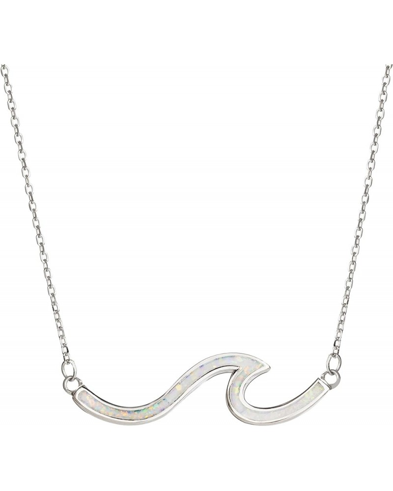 925 Sterling Silver Single Ocean Wave Necklace Pendant with 16"+2" Adjustable Link Chain, Nickel Free Hypoallergenic for Sens...