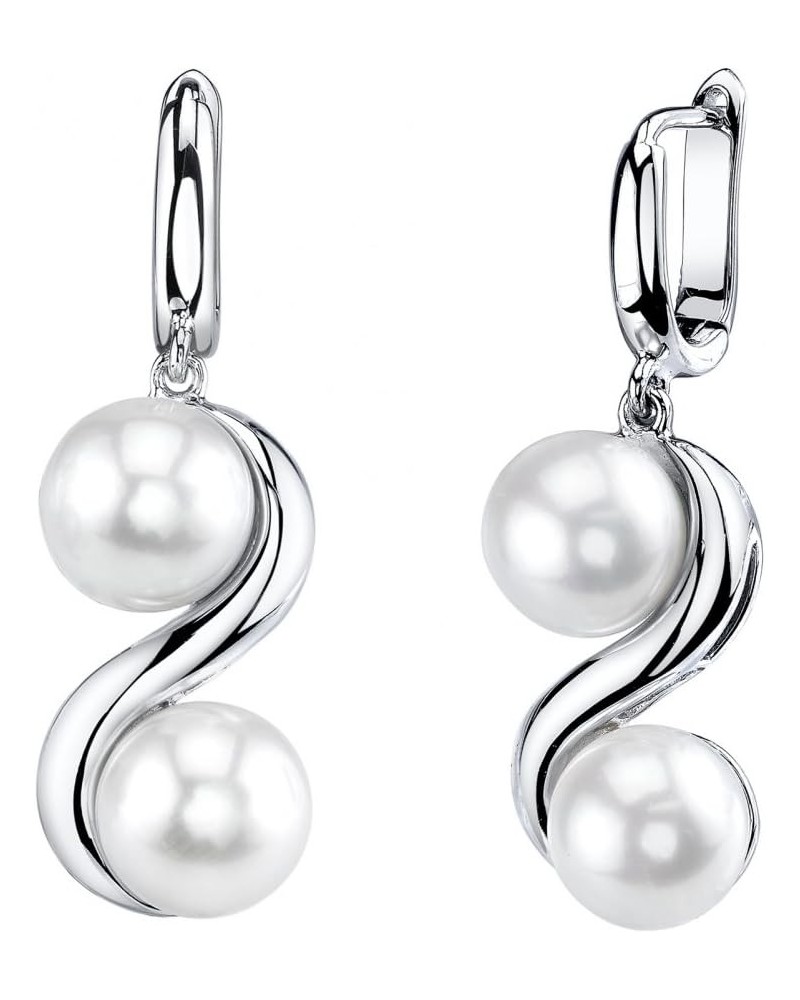 7-8mm Genuine White Freshwater Cultured Pearl Double Earrings for Women $39.22 Earrings