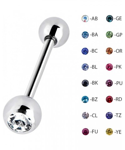 Steel Crystal Cz Gem Tongue Ring Barbell Body Piecing 10G AB-Crystal AB $7.79 Body Jewelry