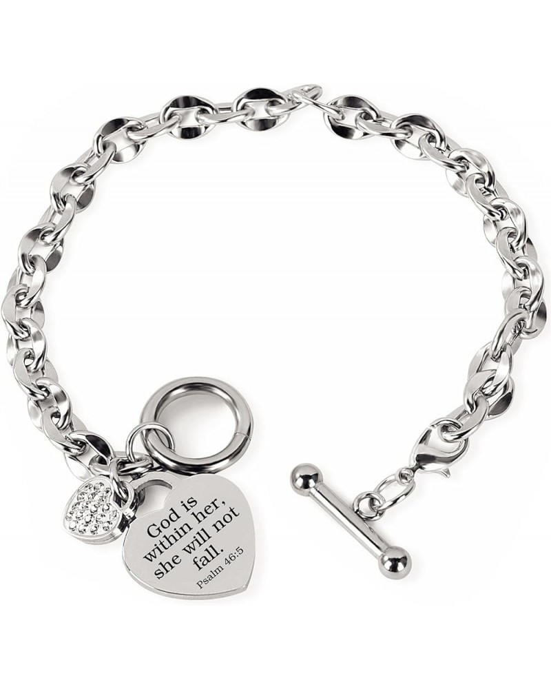 14K Silver Titanium Steel inspirational Quote Bracelet Bangle Gifts for Women Girls Kids Psalm 46:5 $9.48 Bracelets