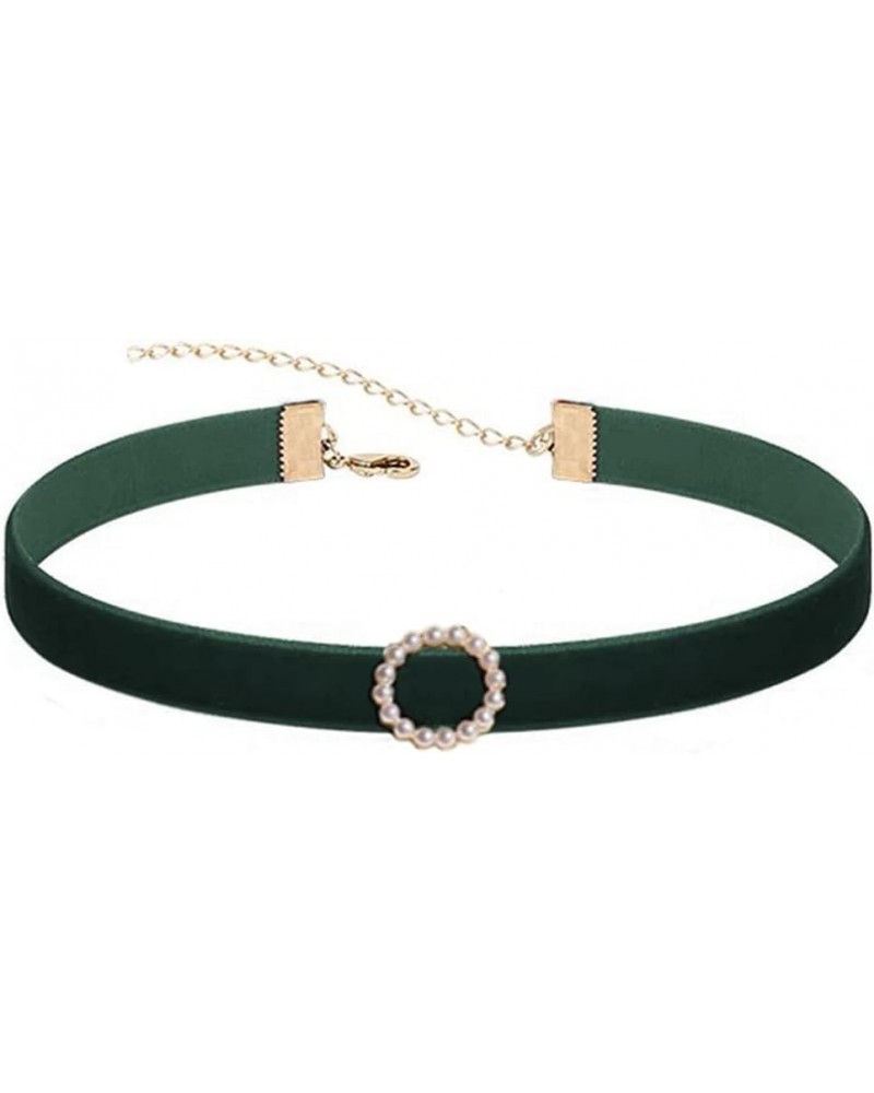 Vintage Lolita Black Green Choker Velvet Belt Gothic Necklace with Round Pendant Fashion for Women Girls Green $6.70 Necklaces