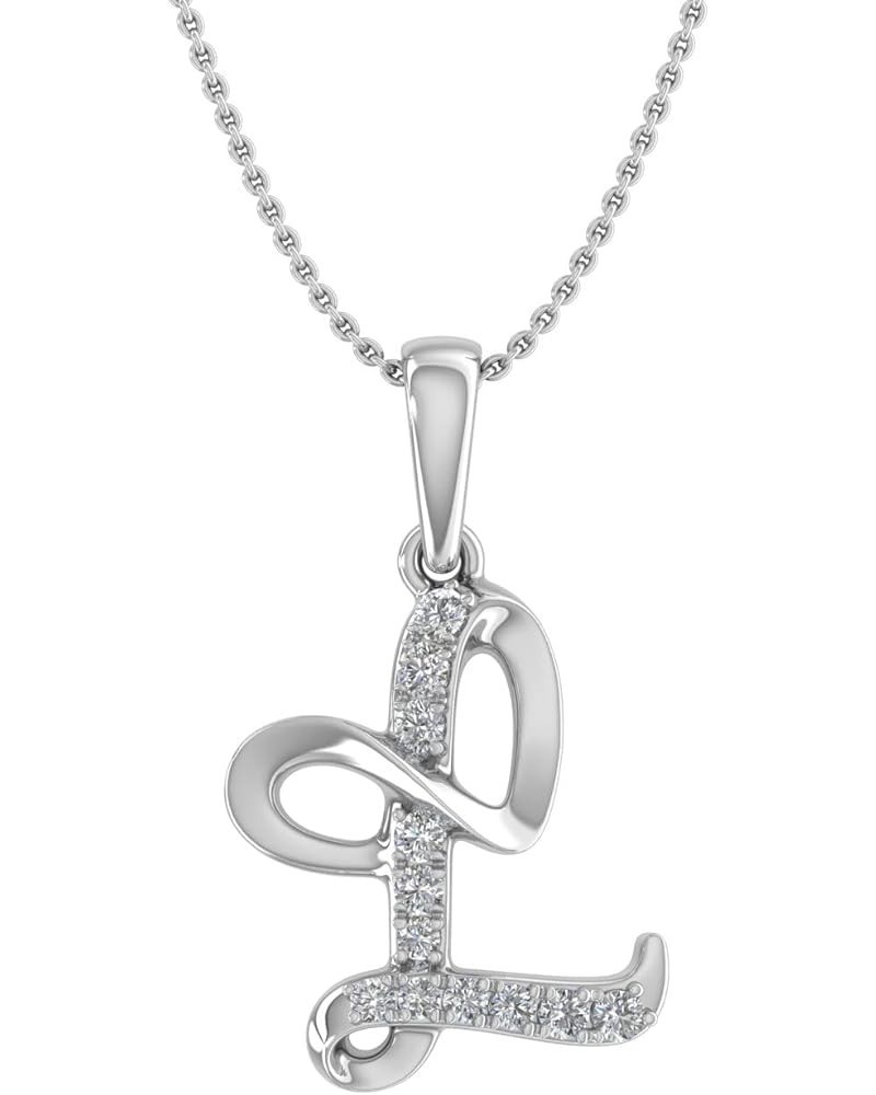 Diamond Initial Letter Pendant Necklace in 14K White Gold (with Silver Chain) (I1-I2 Clarity) L $96.75 Necklaces